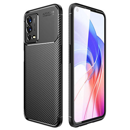 Gpack Oppo A55 Kılıf Negro Karbon Görünüm Kamera Korumalı SilikonNano Glass