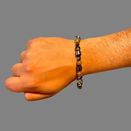 Uretti - Mine 3758 El Yapımı Doğal Taş Erkek Bileklik  Akik / Hematit