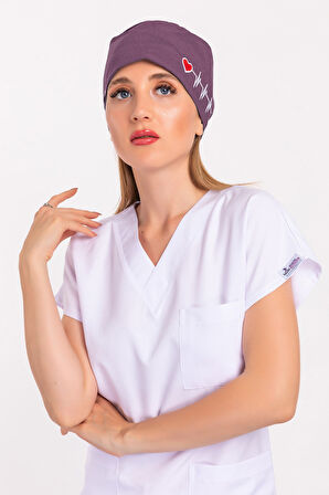 Unisex Leylak Kalp Ritim Nakışlı Doktor Hemşire Hastane Medikal Cerrahi Bonesi