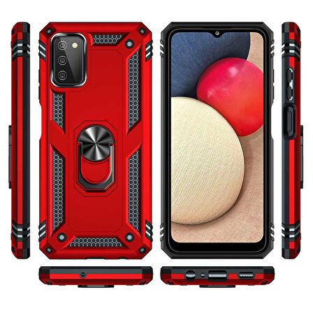 Gpack Samsung Galaxy A03S Kılıf Vega Tank Standlı Yüzüklü MıknatıslıNano Glass