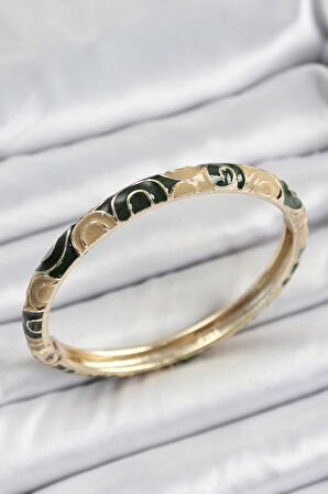 Mineli Pirinç Siyah ve Kahverengi Motifli Kadın Kelepçe