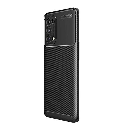 Smcase Oppo Reno 5 5G Kılıf Kamera Korumalı Karbon Dokulu Silikon