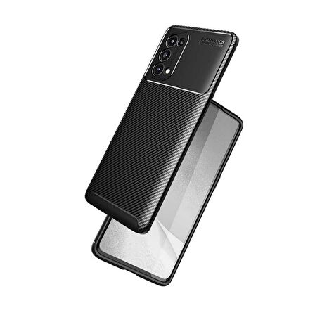 Smcase Oppo Reno 5 5G Kılıf Kamera Korumalı Karbon Dokulu Silikon