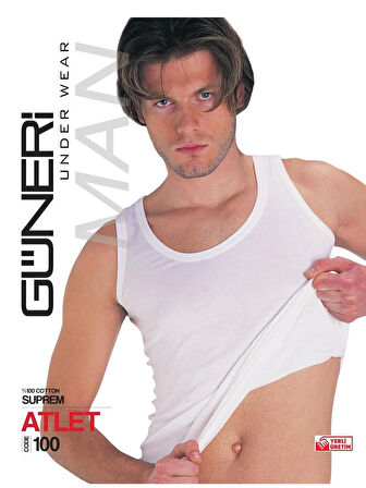  Erkek Beyaz Süprem Atlet % 100 Pamuklu Atlet 3'lü Paket 100-3B