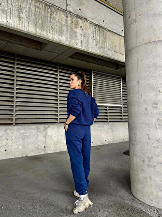 Bisiklet Yaka Şardonlu Lacivert Eşofman Takımı