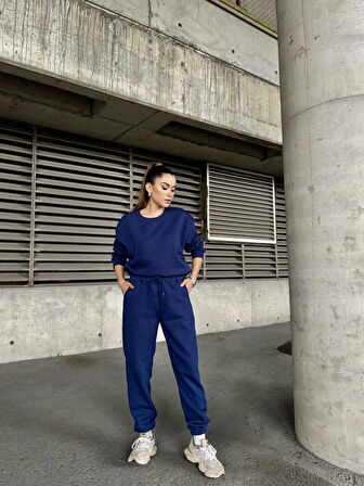 Bisiklet Yaka Şardonlu Lacivert Eşofman Takımı