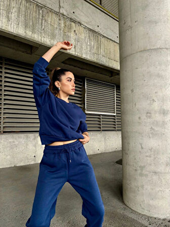 Bisiklet Yaka Şardonlu Lacivert Eşofman Takımı