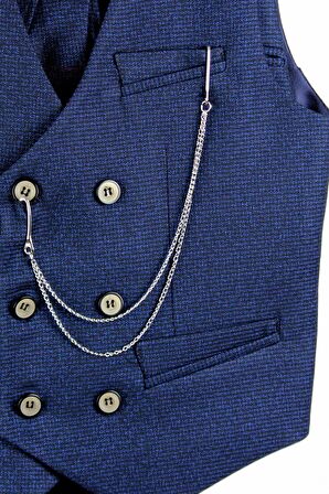 Erkek Çocuk Çift Sıra Düğmeli Zincili Yelek Takım