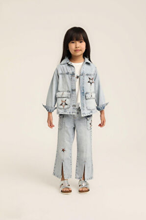 Kız Bebek Yıldızlı Boru Paça Kot  Pantolon