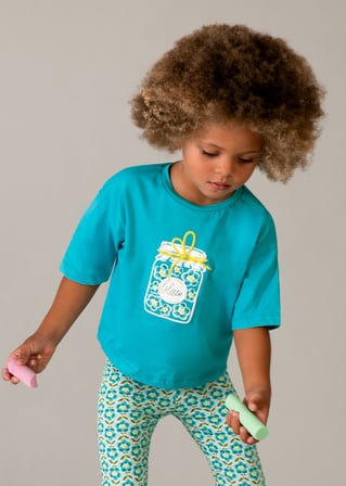 Mayoral Kız Çocuk Oversize Baskılı Tshirt Mavi