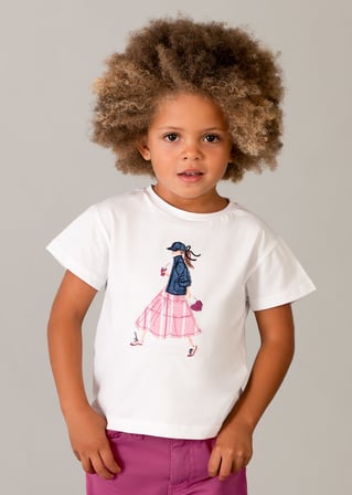 Mayoral Kız Çocuk Baskılı Tshirt Beyaz