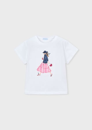 Mayoral Kız Çocuk Baskılı Tshirt Beyaz
