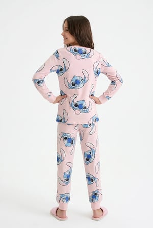 Cartoon Print Pamuklu Çocuk Pijama Takım Pembe