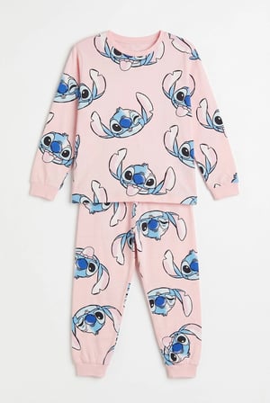 Cartoon Print Pamuklu Çocuk Pijama Takım Pembe