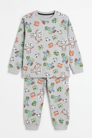 Cartoon Print Pamuklu Çocuk Pijama Takım Yeşil