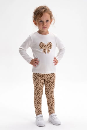 Kız Çocuk Leopard Fine Ribana Takım Krem