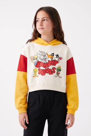 Kız Çocuk Cartoon Animals Pul Payetli Sweatshirt Krem