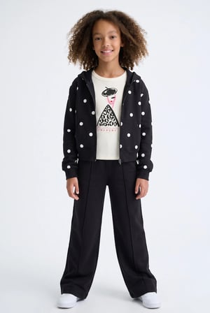 9-14 Yaş Kız Çocuk Baskılı Ribana Sweatshirt Krem