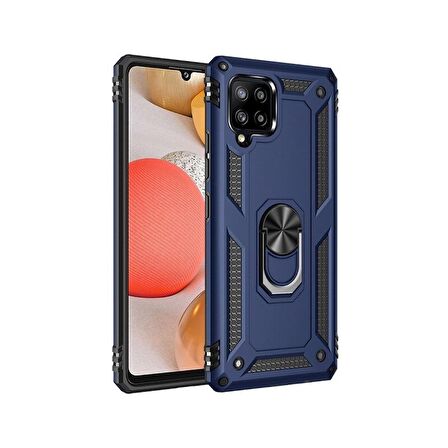 Smcase Samsung Galaxy A12 Kılıf Vega Yüzüklü Standlı Tank Kapak