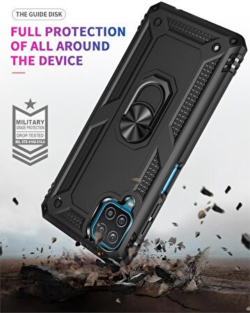 Smcase Samsung Galaxy A12 Kılıf Vega Yüzüklü Standlı Tank Kapak