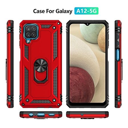 Smcase Samsung Galaxy A12 Kılıf Vega Yüzüklü Standlı Tank Kapak