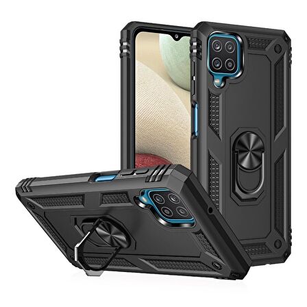 Smcase Samsung Galaxy A12 Kılıf Vega Yüzüklü Standlı Tank Kapak