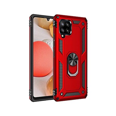 Smcase Samsung Galaxy A12 Kılıf Vega Yüzüklü Standlı Tank Kapak  Nano Ekran Koruyucu