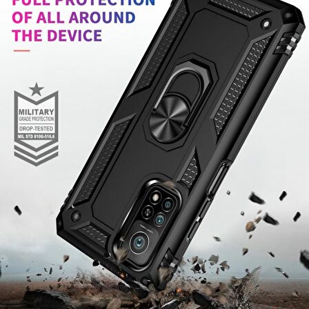 Smcase Xiaomi Mi10T Pro Kılıf Vega Yüzüklü Standlı Tank Kapak
