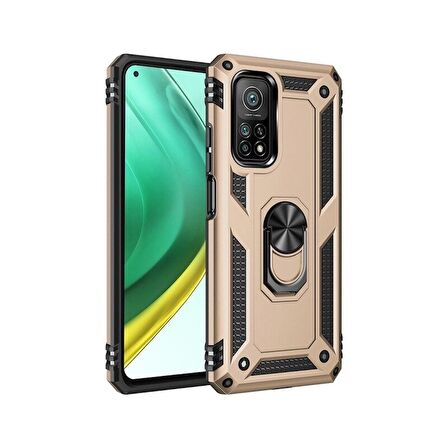 Smcase Xiaomi Mi10T Kılıf Vega Yüzüklü Standlı Tank Kapak  Nano Ekran Koruyucu