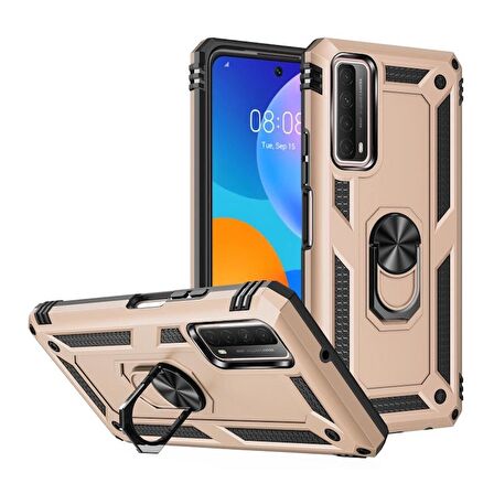 Smcase Huawei P Smart 2021 Kılıf Vega Yüzüklü Standlı Tank Kapak