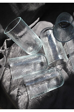 6'lı Paşabahçe Asimetrik Cam Bardak Meşrubat Su Bardağı Desenli 350 Ml