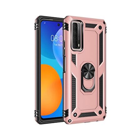 Smcase Huawei P Smart 2021 Kılıf Vega Yüzüklü Standlı Tank Kapak  Nano Ekran Koruyucu