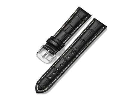 Fado&  Her Saate   Uyumlu  Hakiki Siyah  Deri   Saat Kordonu   22    mm   (294)  beyaz dikişli