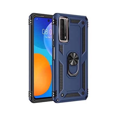 Smcase Huawei P Smart 2021 Kılıf Vega Yüzüklü Standlı Tank Kapak  Nano Ekran Koruyucu