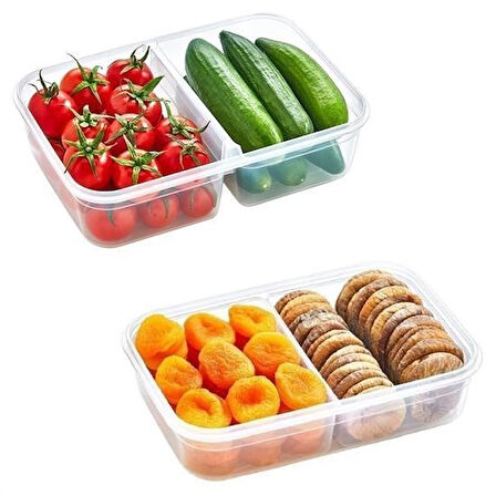 CT-STONES® 2 Bölmeli Sızdırmaz Contalı Kilitli Kapaklı 1 Litre Erzak Saklama Kabı -LC505
