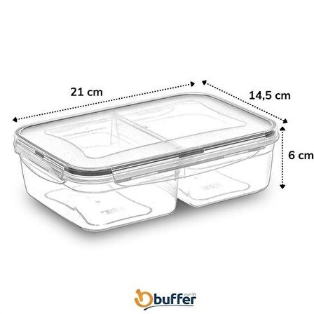 CT-STONES® 2 Bölmeli Sızdırmaz Contalı Kilitli Kapaklı 1 Litre Erzak Saklama Kabı -LC505