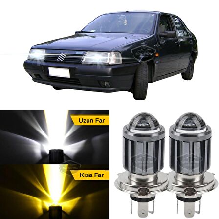 Fiat Tempra 1990-1999 Uyumlu Mercekli Far Ampulü Led Xenon Çift Renk Sarı-Beyaz Far Şimşek Etkili CSP Led Lamba Uzun Kısa 2 Adet Takım