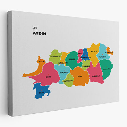 Harita Sepeti Aydın İli ve İlçeler Haritası Dekoratif Kanvas Tablo 1276