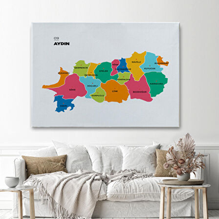 Harita Sepeti Aydın İli ve İlçeler Haritası Dekoratif Kanvas Tablo 1276