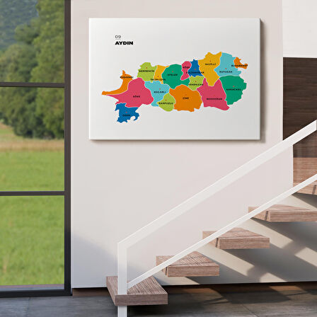 Harita Sepeti Aydın İli ve İlçeler Haritası Dekoratif Kanvas Tablo 1276