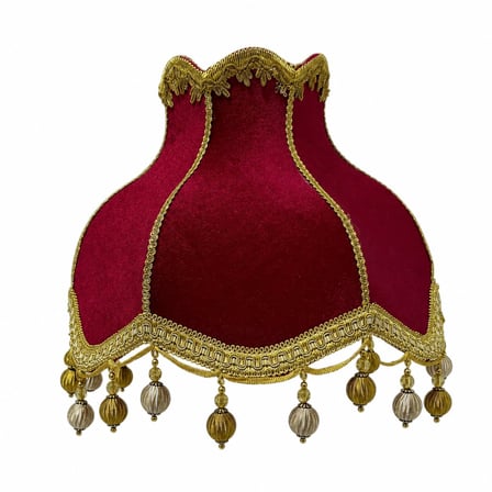 Kırmızı Kadife Gold İşlemeli El Yapımı Vintage Abajur Şapkası 30x27cm