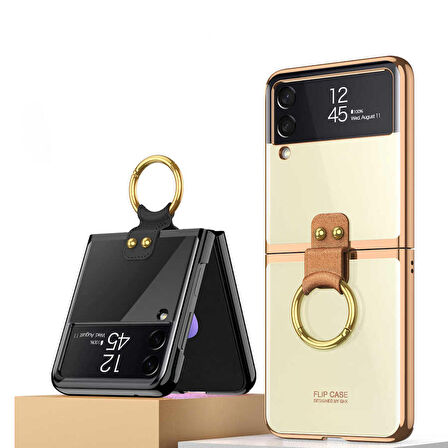 Gpack Samsung Galaxy Z Flip 3 Kılıf Şeffaf Kenar Renkli Ring