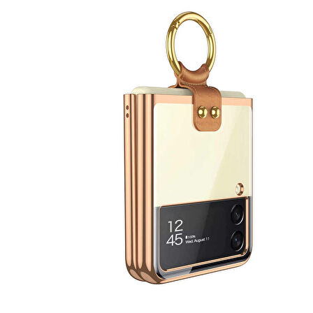 Gpack Samsung Galaxy Z Flip 3 Kılıf Şeffaf Kenar Renkli Ring