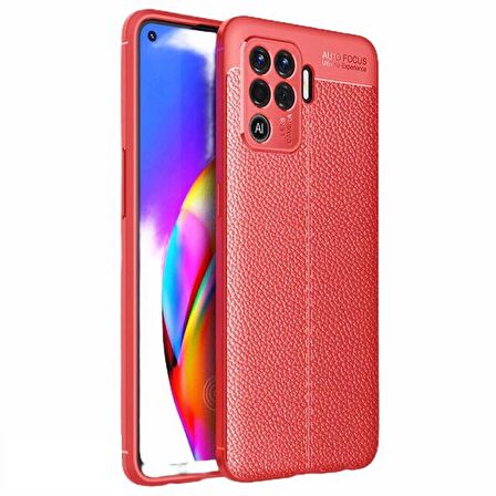 Smcase Oppo Reno5 Lite Kılıf Deri Dokulu Silikon  Nano Ekran Koruyucu