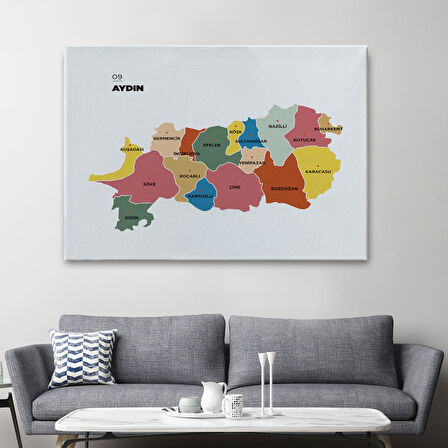 Harita Sepeti Aydın İli ve İlçeler Haritası Dekoratif Kanvas Tablo 1277