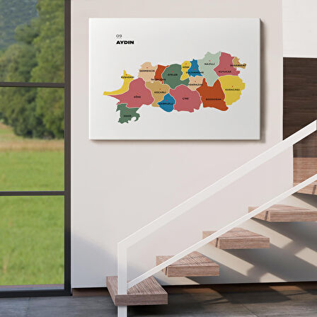 Harita Sepeti Aydın İli ve İlçeler Haritası Dekoratif Kanvas Tablo 1277