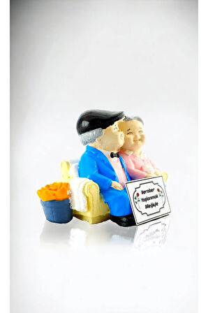 Sevimli Dede Nine Biblosu Koltukta Oturan Yaşlı Biblo El Boyması Yaşlı Çift Heykeli newsolds9