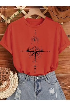Unisex Pusula Baskılı Tasarım Tshirt