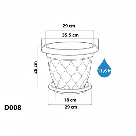 SO-D008 Damla Desen Saksı Takımı No:8 Tabaklı 11.6 Litre Yeşil 6 Adet
