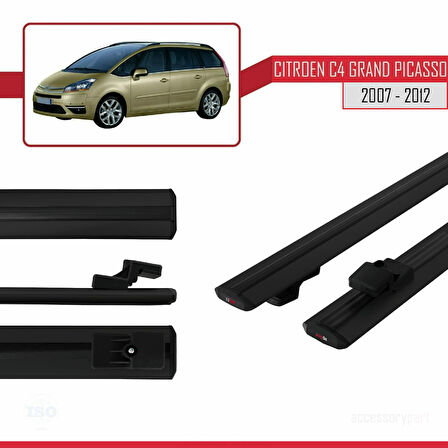 Citroen Grand C4 Picasso 2007-2012 Arası ile Uyumlu BASIC Model Ara Atkı Tavan Barı Siyah 2 Adet